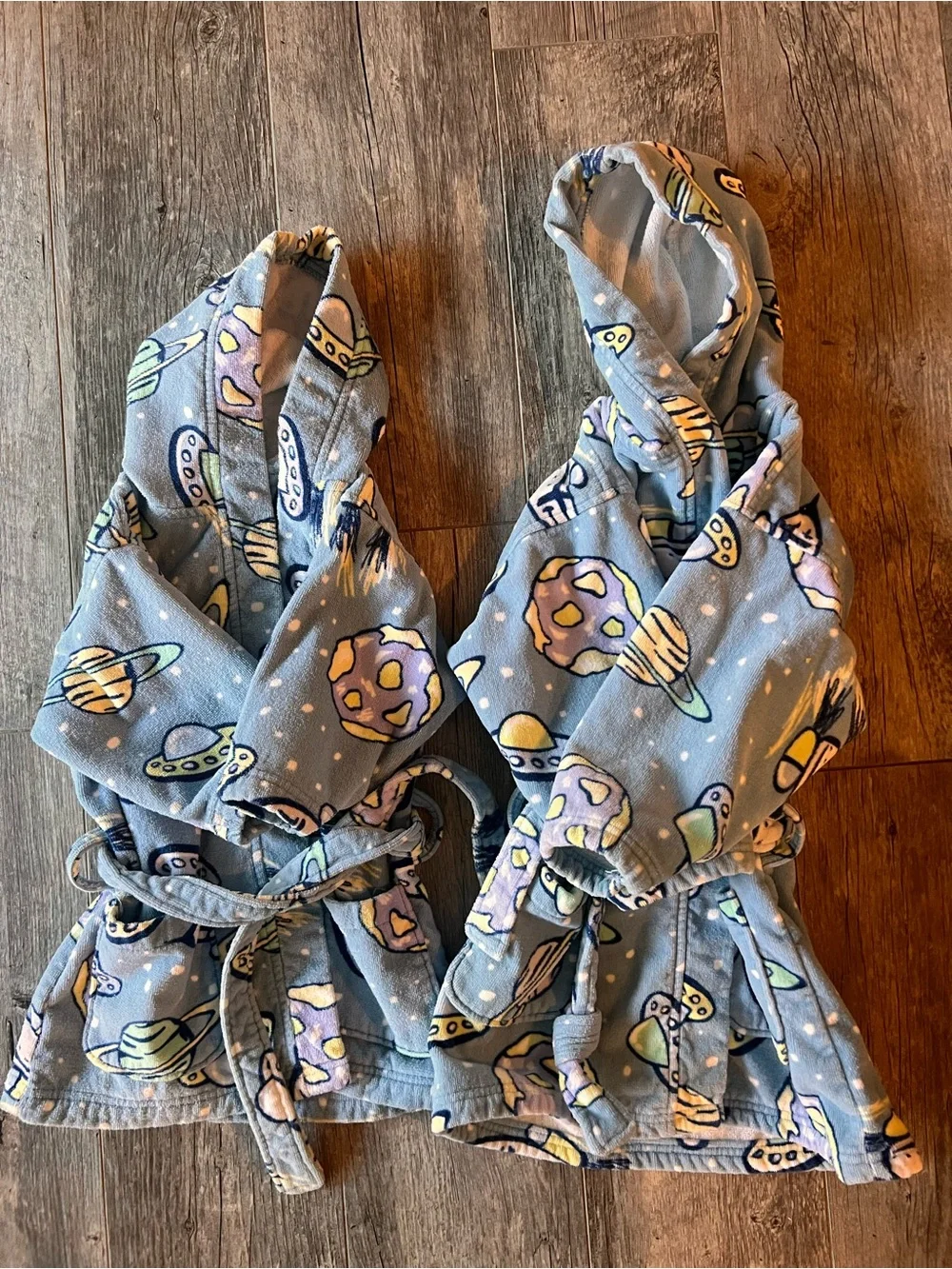 Frette Kids Space Print Robe 100% Cotton Boys M 4/5 & L 6/7 Bathrobe Bundle